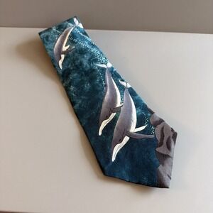 Vtg 90s World Wildlife Fund Humpback Whale Mens Novelty Silk Necktie Design #134